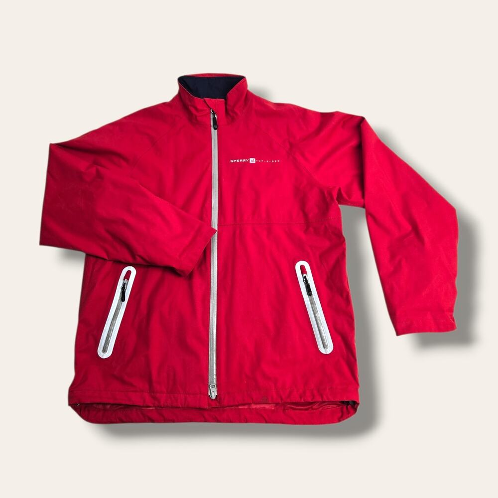 Sperry Top Sider Jacket Mens SMALL Raincoat Windbreaker Lined Red